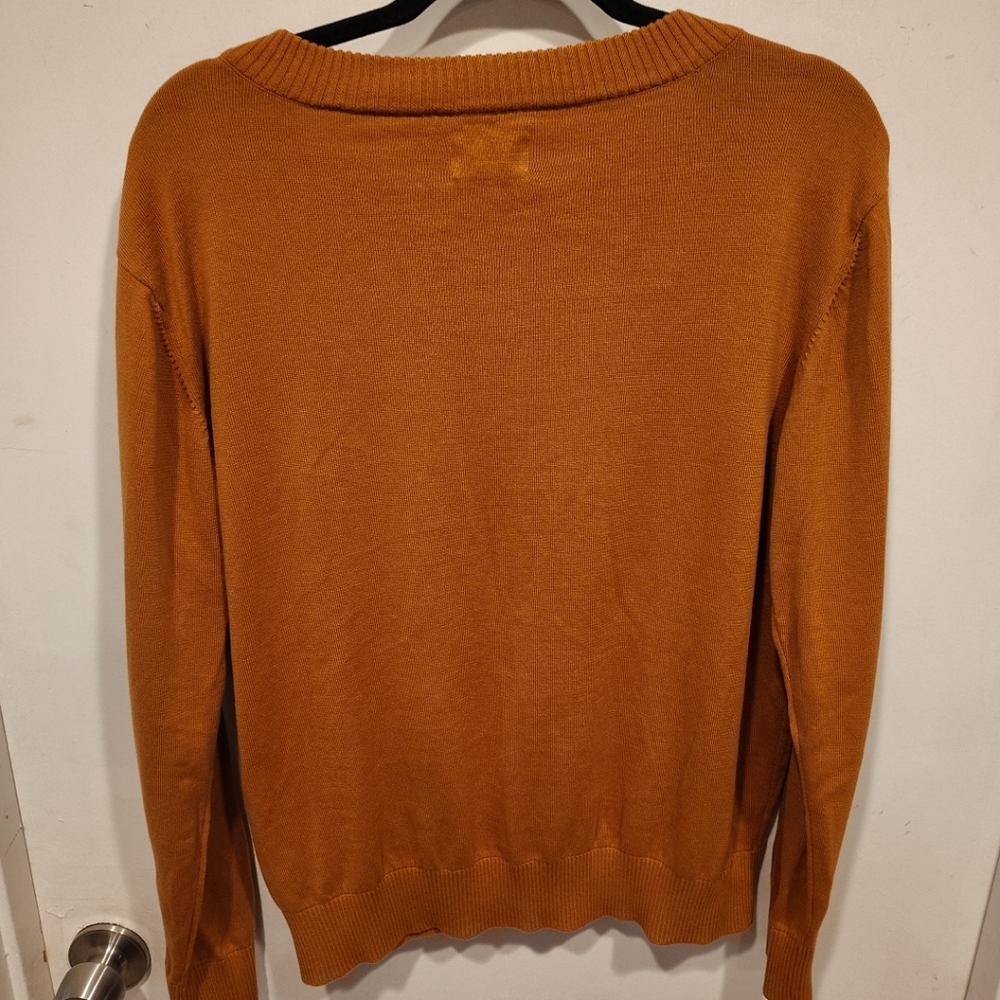 Pact Classic Fine Knit Burnt Orange V-Neck Organic Cotton Sweater Sz XL Preppy - Picture 7 of 7